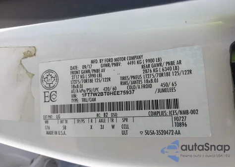 2017 Ford F-250 Lariat из США, поврежденный, VIN 1FT7W2BT0HEE75937